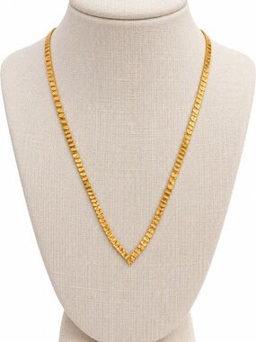 14K Italy Yellow Gold Textured Flat Link Necklace 16” 6g